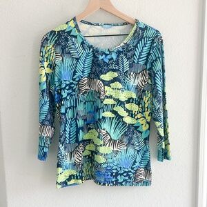 J. McLaughlin  Zebra Jungle Tropical Top L